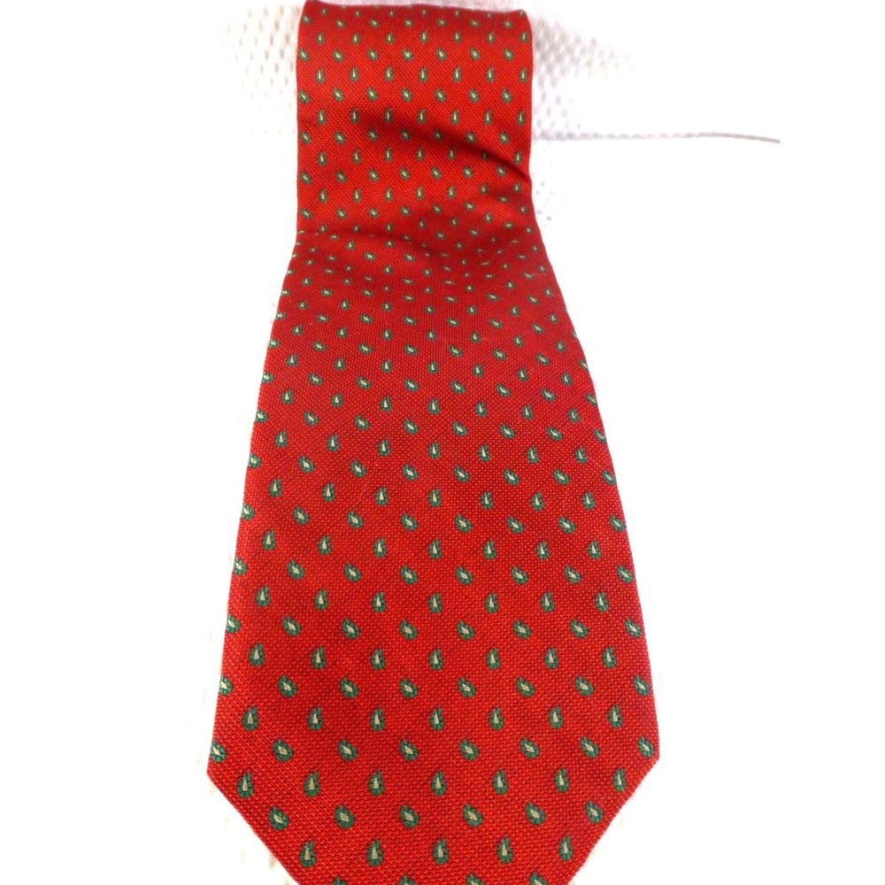 Vakko Mens Red & Green Paisley Silk Tie